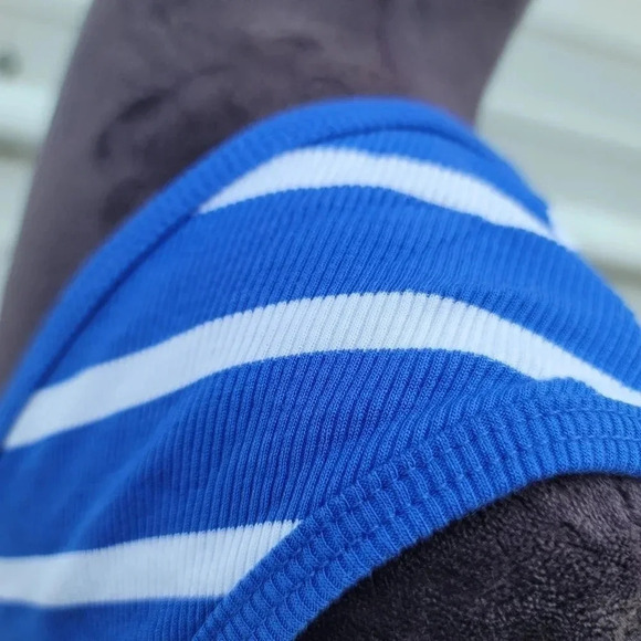 Bebe Women Dress Blue White Midi Bodycon Sleeveless Scoop Neck Sz M - Picture 10 of 11